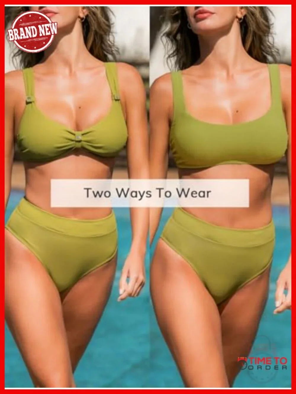 High Waisted V Neck Two Piece Bikini Set with Removable Soft Cups